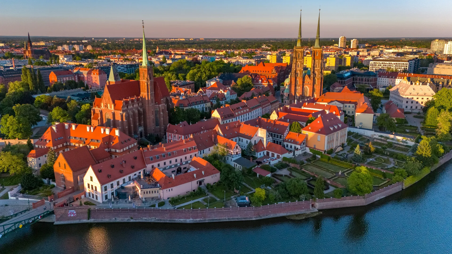 Wrocław old town and cathedral at sunset